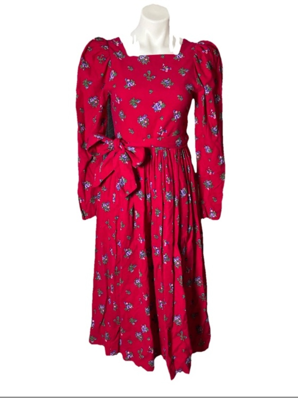 Vintage 90s Laura Ashley Red Pink Floral Cotton Dress Size XS Prairie Cottage